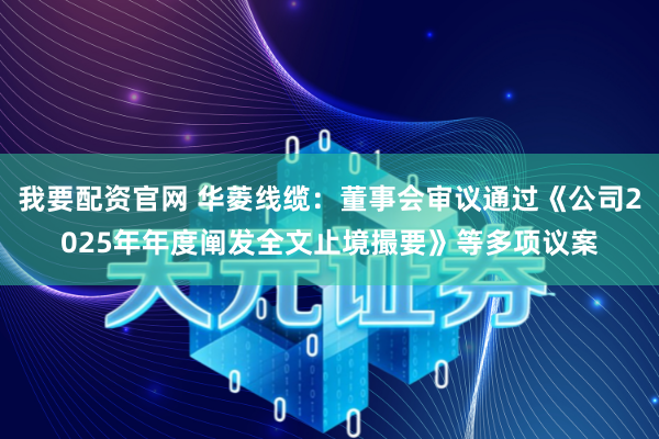 我要配资官网 华菱线缆：董事会审议通过《公司2025年年度阐发全文止境撮要》等多项议案